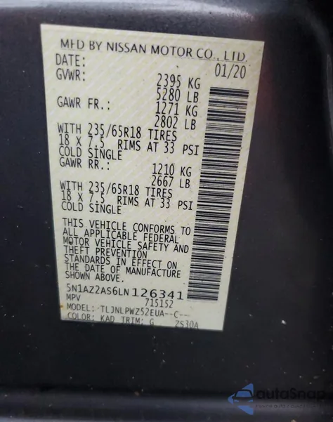 2020 Nissan Murano S from USA, damaged, VIN 5N1AZ2AS6LN126341